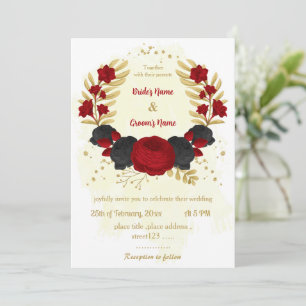 Rote und schwarze Blume Goldhochzeit Einladung