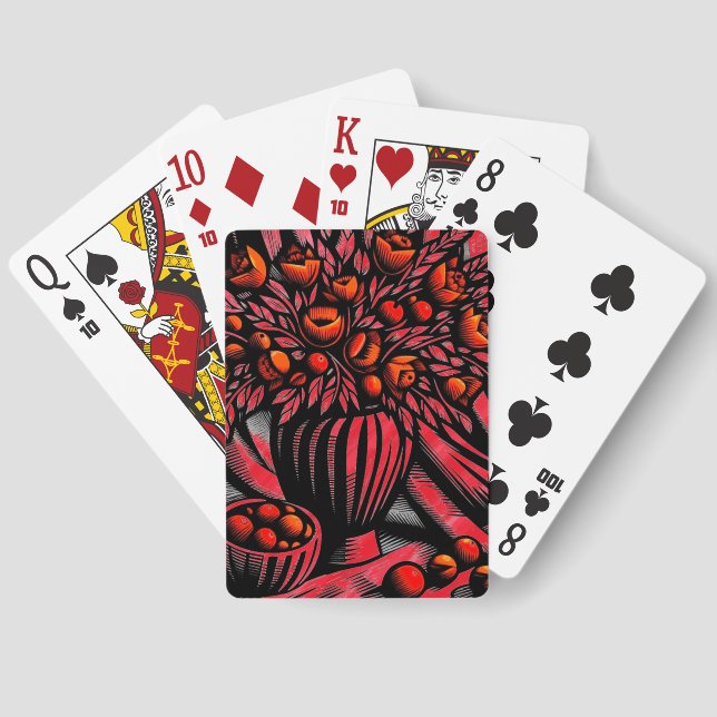 Rote und schwarze Blütenkunst, die das Auge erweck Spielkarten (Rückseite)