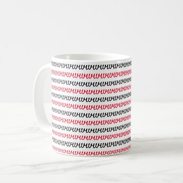 Rote und schwarze Buchstaben Kaffeetasse (Vorderseite Links)