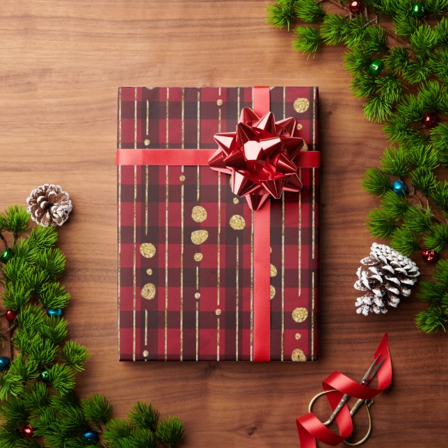 Rote und schwarze Büffel kariert Geschenkpapier (Feiertagsgeschenk)