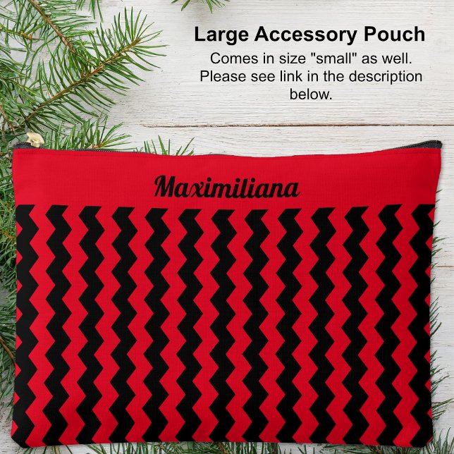 Rote und schwarze Chevronen - großer Zubehörbeutel Zubehörtasche (Red and Black Chevrons - LARGE Accessory Pouch by Leapfroglisics Shop)