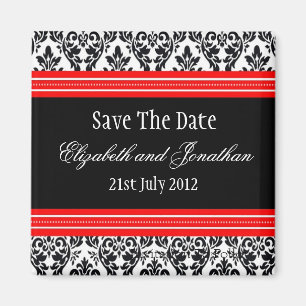 Rote und schwarze Damasken Hochzeit Save the Date Magnet