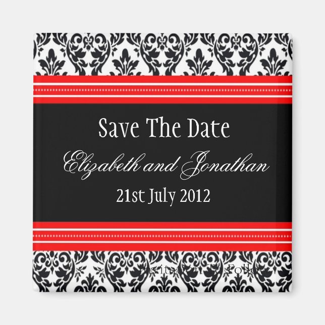 Rote und schwarze Damasken Hochzeit Save the Date Magnet (Vorne)