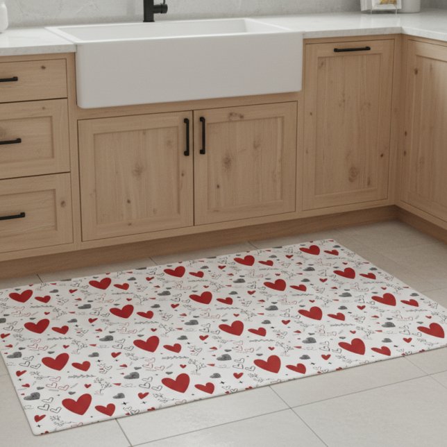 Rote und schwarze Doodle-Herzen Liebe  Fußmatte (fun red and black hearts doodles hand drawn love valentines february rug doormat)