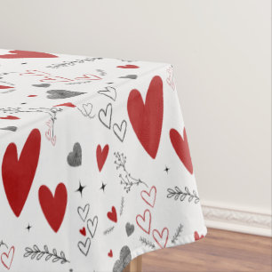 Rote und schwarze Doodle-Herzen Liebe Tischdecke