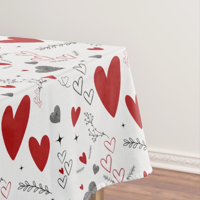 Rote und schwarze Doodle-Herzen Liebe  Tischdecke (Beispiel)