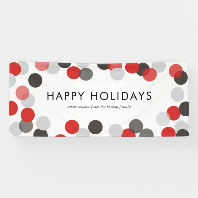Rote und schwarze festliche Confetti Dots Happy Ho Banner (Horizontal)