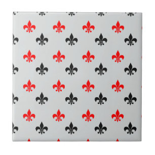 Rote und schwarze Fleur de Lis Fliese