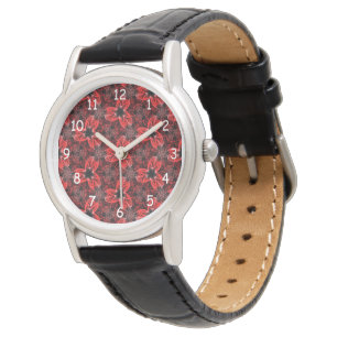 Rote und Schwarze Flora Show Watch Armbanduhr