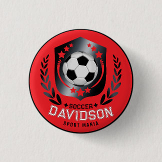 Rote und schwarze Fußball für sportliche Männer un Button