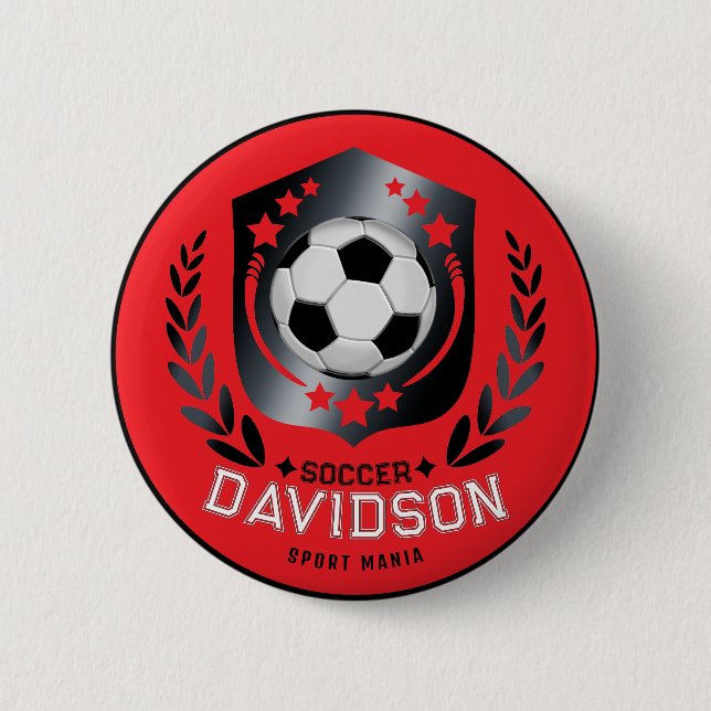 Rote und schwarze Fußball für sportliche Männer un Button (Vorderseite)