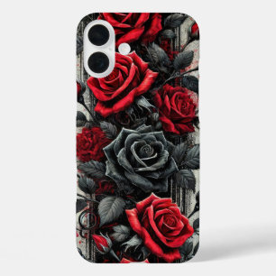 ROTE UND SCHWARZE GOTHISCHE VALENTINE-ROSE iPhone 16 PLUS HÜLLE