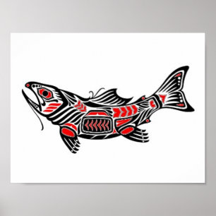 Rote und schwarze Haida-Geist-Fische Poster