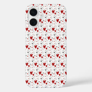 Rote und schwarze handgezeichnete Doodle-Herzen iPhone 16 Hülle
