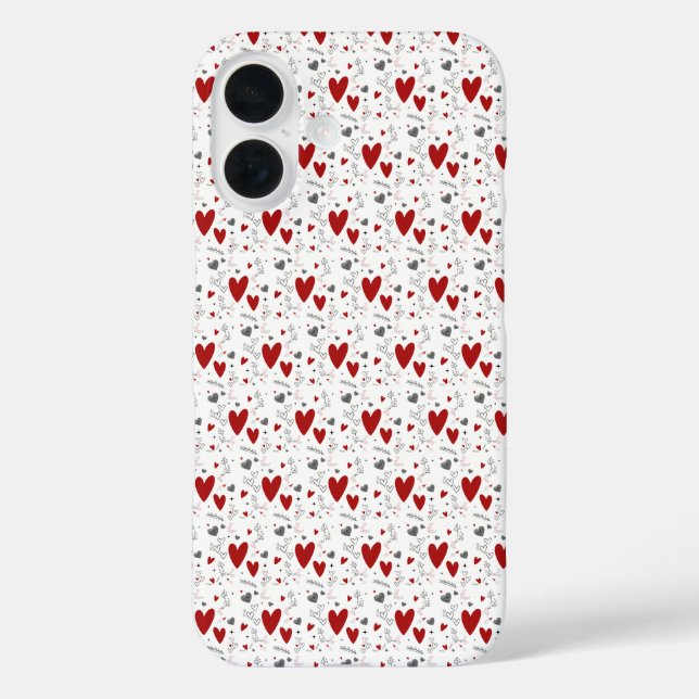 Rote und schwarze handgezeichnete Doodle-Herzen Case-Mate iPhone Hülle (Rückseite)