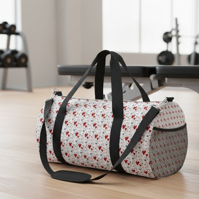 Rote und schwarze handgezeichnete Doodle-Herzen Duffle Bag (cute modern red and black hearts travel duffle bag for girls women teens love hand drawn doodles)