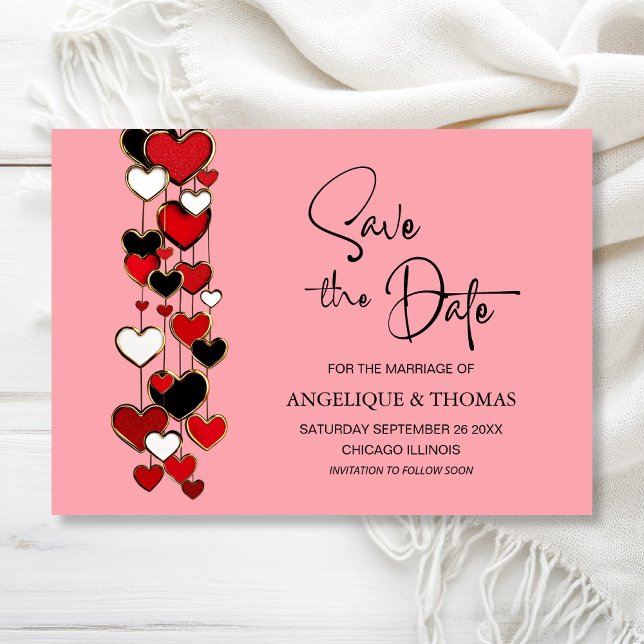 Rote und schwarze Herzen Hochzeit Save-the-Date Save The Date (Von Creator hochgeladen)