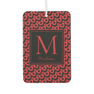Rote und schwarze Herzen Personalisiertes Monogram Autolufterfrischer