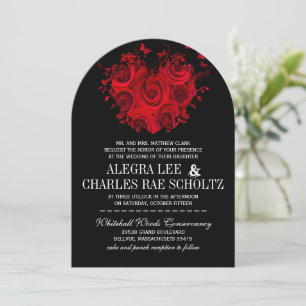 Rote und schwarze Herzrosen Schmetterling Hochzeit Einladung
