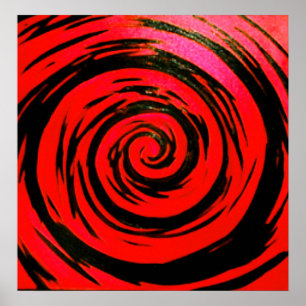 Rote und schwarze Hypnotik Swirl Kunst Poster