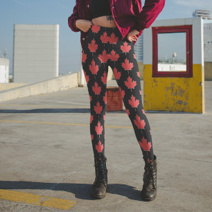 Rote und schwarze kanadische Ahorn-Blatt-Leggings Leggings