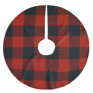Rote und schwarze karierte Buffalo Plaid Quadrate Polyester Weihnachtsbaumdecke