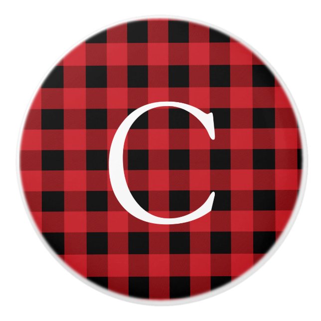 Rote und schwarze Karierte Plätze Rustikaler Dress Keramikknauf (Vorderseite)