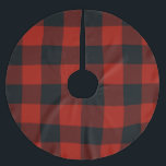 Rote und schwarze karierte Quadrate Buffalo Karier Polyester Weihnachtsbaumdecke<br><div class="desc">Bauernhof Rustikales Graues & Weißes Buffalo Kariertes Baumrock</div>