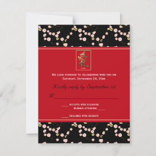 Rote und schwarze Kirschblüten-RSVP-Karte RSVP Karte