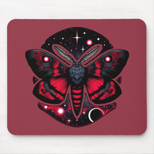 Rote und schwarze kosmische Motte - Mystische Himm Mousepad (Vorne)
