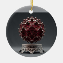 Rote und schwarze Mandelbrot-Kugel auf silbernem S Keramik Ornament