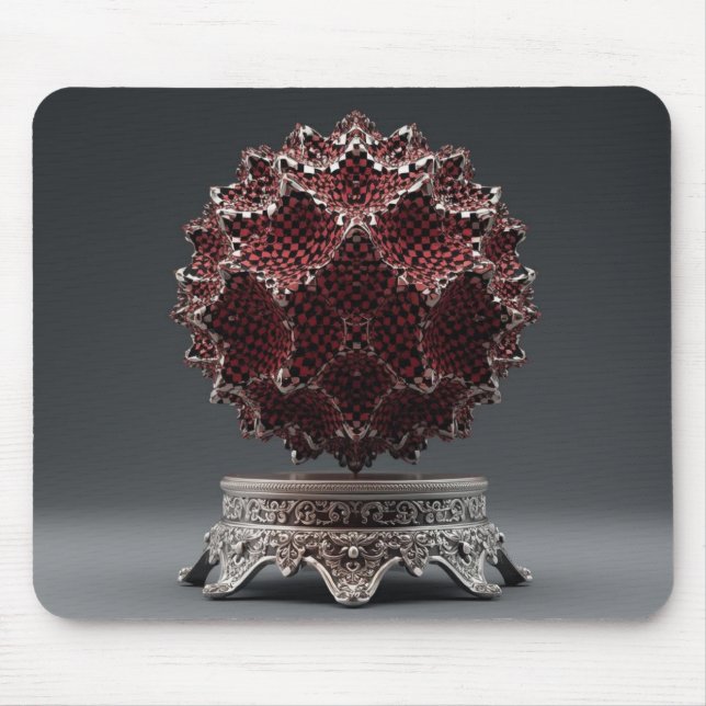 Rote und schwarze Mandelbrot-Kugel auf silbernem S Mousepad (Vorne)