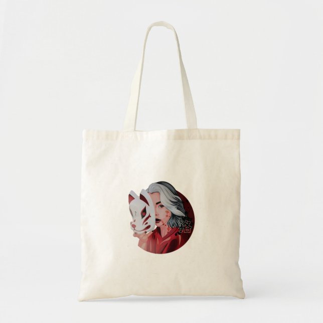 Rote und schwarze Mujina Illustration Tote Tasche (Vorne)