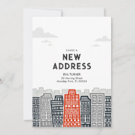 Rote und schwarze neue Adresse mit Cartoon City Einladung