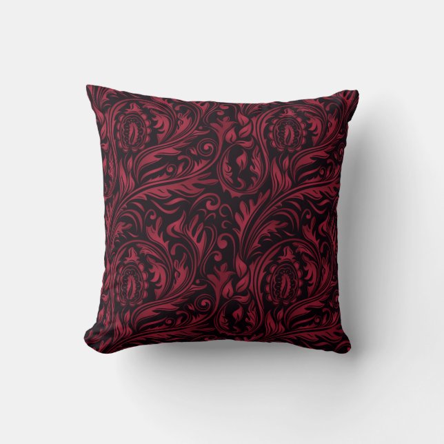 Rote und schwarze Paisley Floral Wirbel Kissen