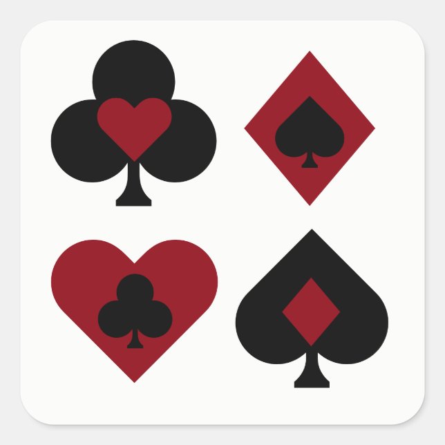 Rote und schwarze Poker-Karte Deck-Anzüge Quadratischer Aufkleber (Vorderseite)