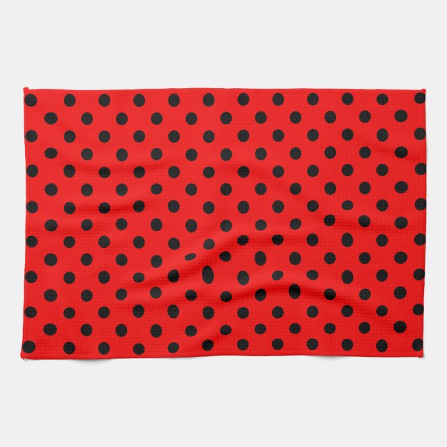 Rote und schwarze Polka-Punkte Geschirrtuch (Horizontal)