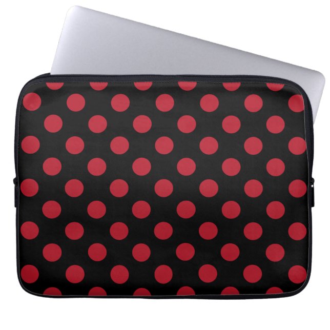 Rote und schwarze Polka-Punkte Laptopschutzhülle (Vorderseite)
