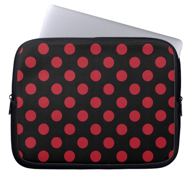 Rote und schwarze Polka-Punkte Laptopschutzhülle (Vorderseite)