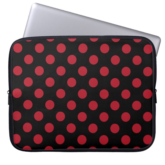 Rote und schwarze Polka-Punkte Laptopschutzhülle (Vorderseite)