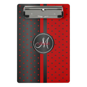 Rote und schwarze Polka-Punkte - Monogramm Mini Klemmbrett
