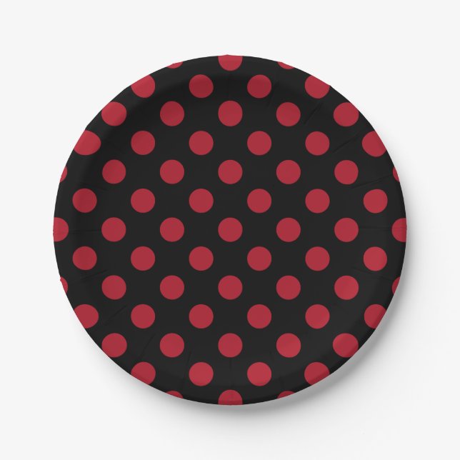 Rote und schwarze Polka-Punkte Pappteller (Vorderseite)