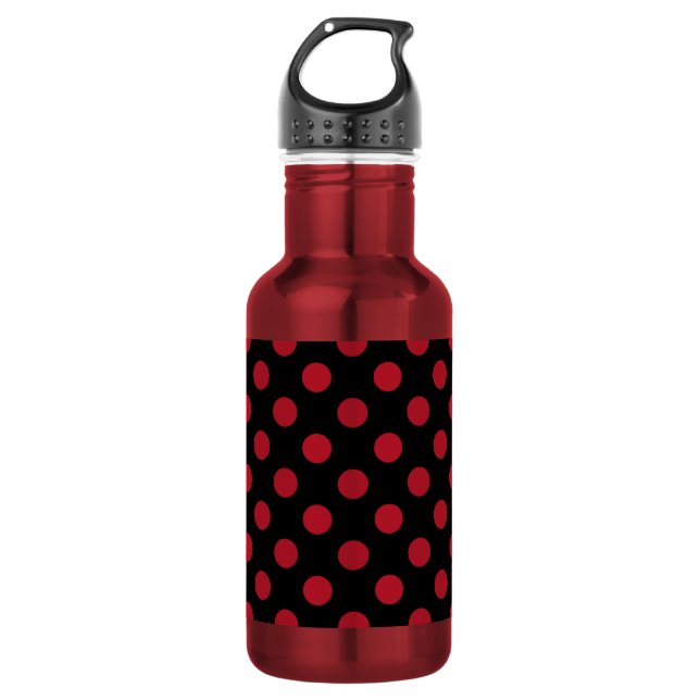 Rote und schwarze Polka-Punkte Trinkflasche (Vorderseite)