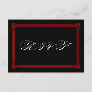 Rote und schwarze Poster Style Hochzeit RSVP Karte