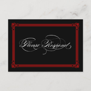 Rote und schwarze Poster Style Hochzeit RSVP Karte