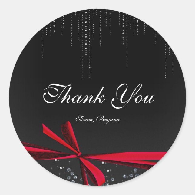 Rote und schwarze Ribbon Bow Rhinestones Bling Sti Runder Aufkleber (Vorderseite)
