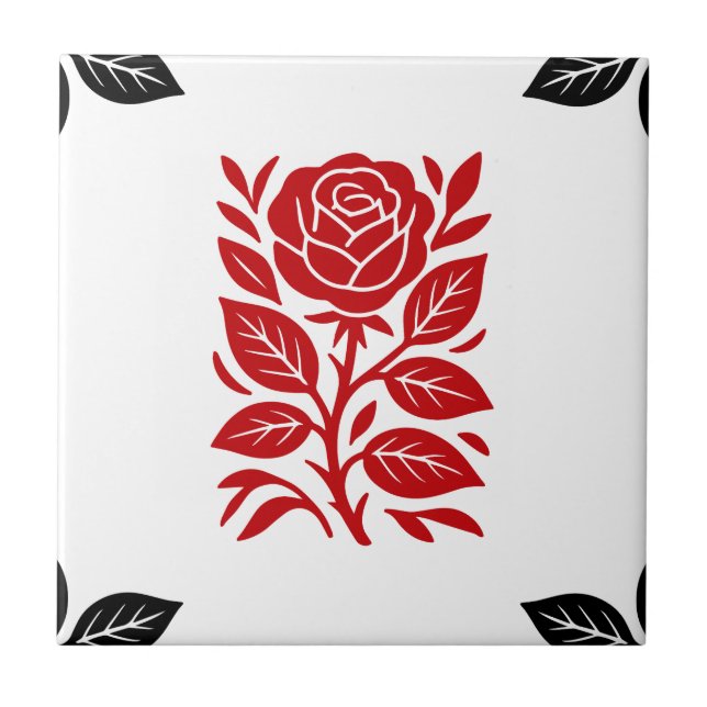 Rote und schwarze Rose Blumen Modernes Minimales G Fliese (Vorderseite)