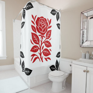 Rote und schwarze Rose Floral Modern Minimal Glam Duschvorhang