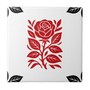 Rote und schwarze Rose Floral Modern Minimal Glam Fliese