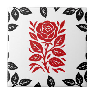 Rote und schwarze Rose Floral Modern Minimal Glam Fliese
